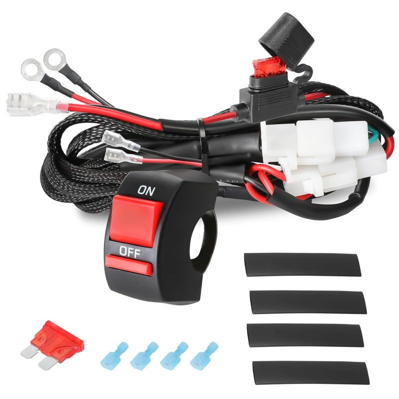 OFFROADTOWN LED Light Bar Wiring Harness Kit w/Motorcycle Handlebar Switch 7-8'' 2 Leads Harness for Headlight Driving Fog Lights Auxiliary Lights for ATV Dirt Bike Bicycle - Image 1